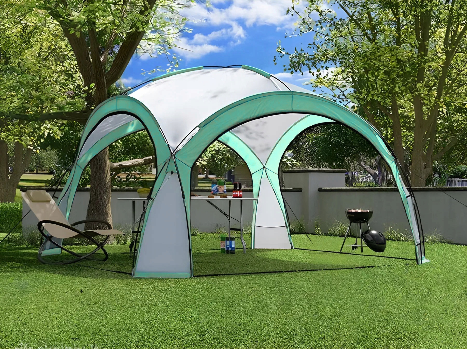Pavilion gradina 350x350x230 cm, structura fibra de sticla, acoperis poliester impermeabil, verde cu alb Household NewTrend