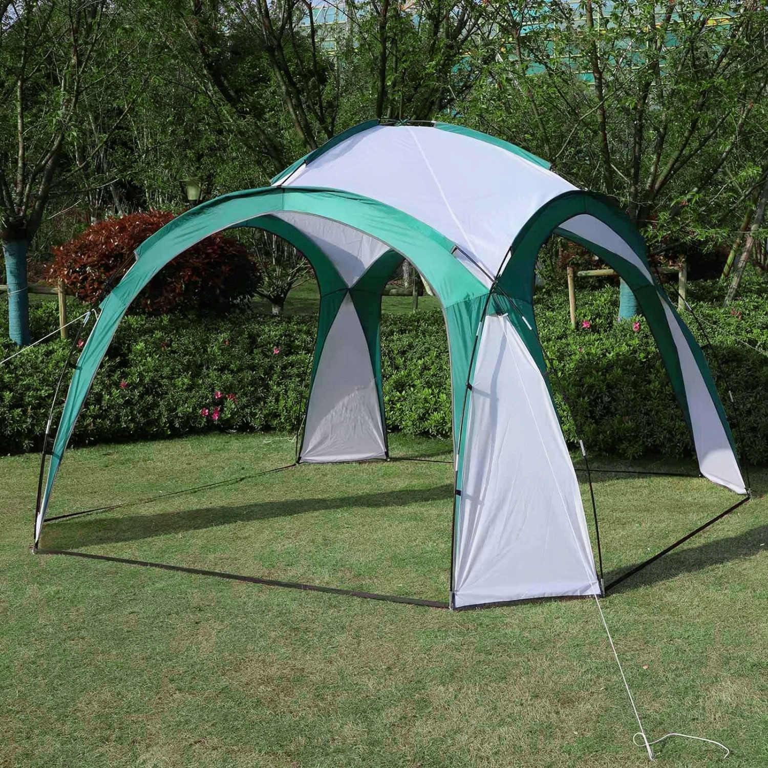 Pavilion gradina 350x350x230 cm, structura fibra de sticla, acoperis poliester impermeabil, verde cu alb Household NewTrend