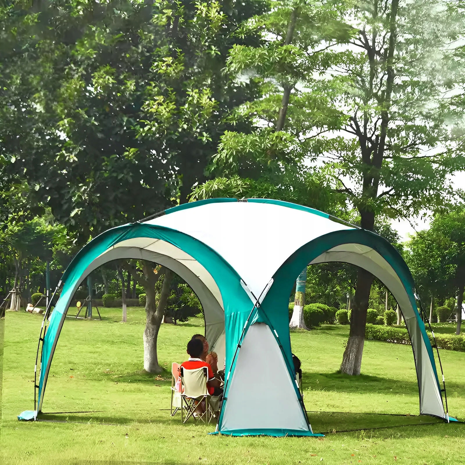 Pavilion gradina 350x350x230 cm, structura fibra de sticla, acoperis poliester impermeabil, verde cu alb Household NewTrend