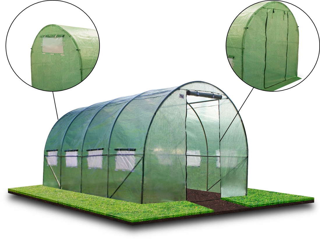 Sera de gradina, tip tunel cu cadru metalic, 300x600cm, verde, 18mp (ventilatie suplimentara) Household NewTrend