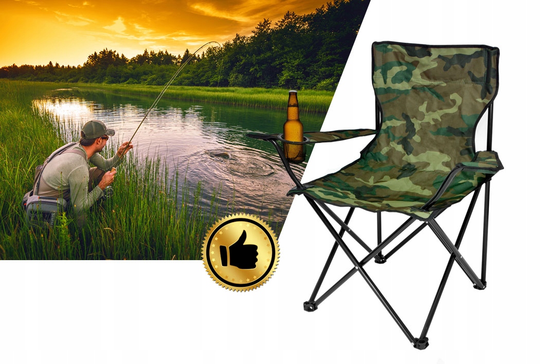 Scaun pliabil camping sau pescuit Sersimo, suport pahar, camuflaj Household NewTrend