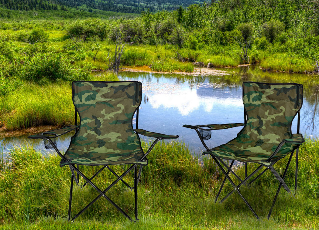 Scaun pliabil camping sau pescuit Sersimo, suport pahar, camuflaj Household NewTrend