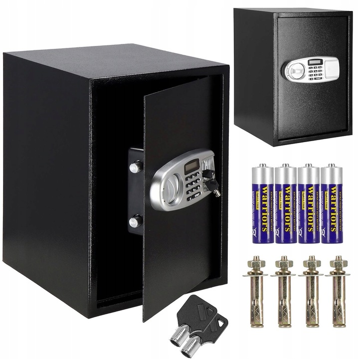 Seif electronic standard cu cifru si cheie, 350x500x360 mm, Otel, Negru Household NewTrend