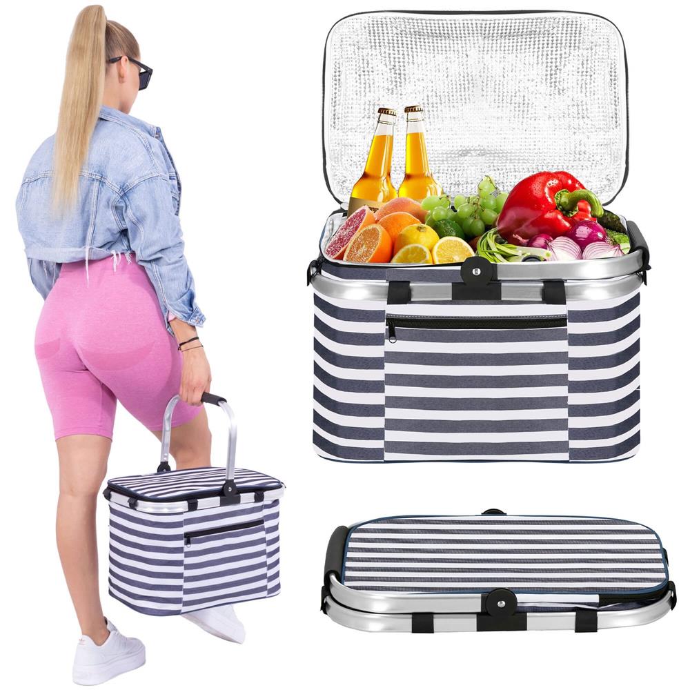Geanta pentru picnic sau plaja, termoizolanta, 28 litri, alb albastru Household NewTrend