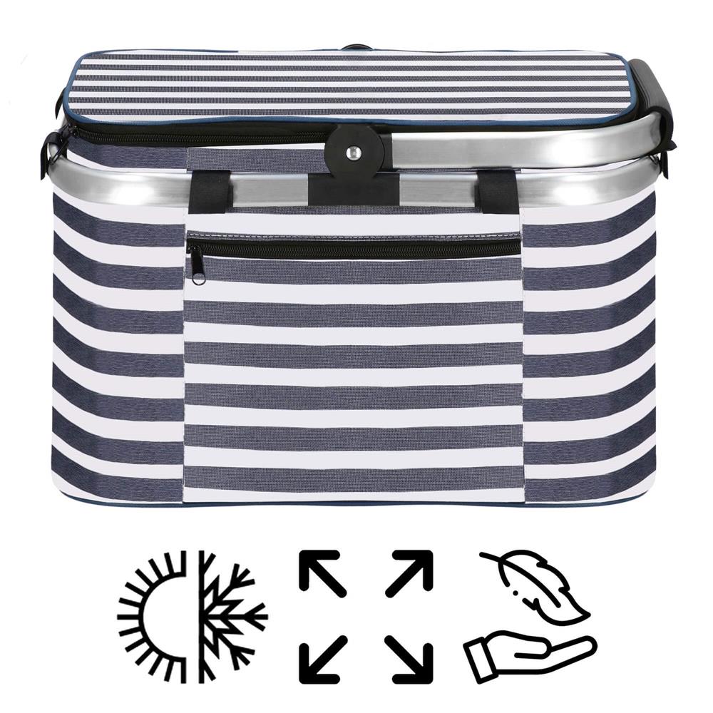 Geanta pentru picnic sau plaja, termoizolanta, 28 litri, alb albastru Household NewTrend