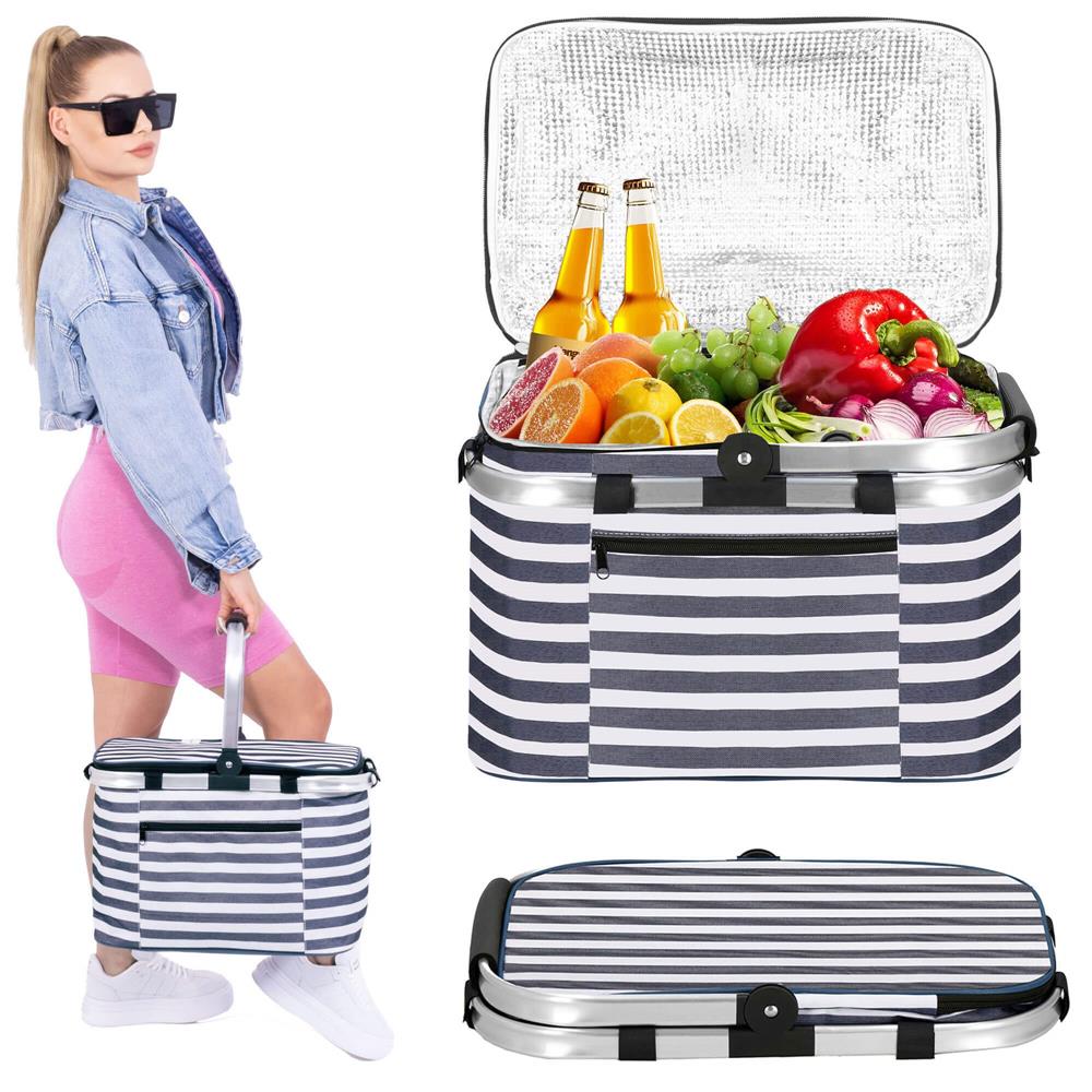 Geanta pentru picnic sau plaja, termoizolanta, 28 litri, alb albastru Household NewTrend