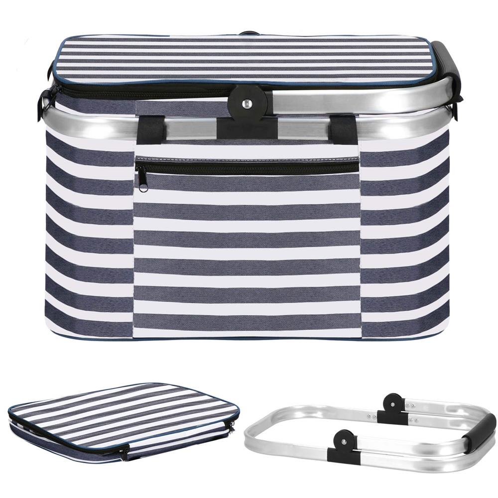 Geanta pentru picnic sau plaja, termoizolanta, 28 litri, alb albastru Household NewTrend