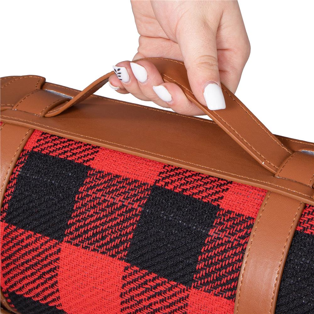 Patura pentru picnic sau plaja, cu folie izolatoare si maner, 150x200cm, rosu negru Household NewTrend