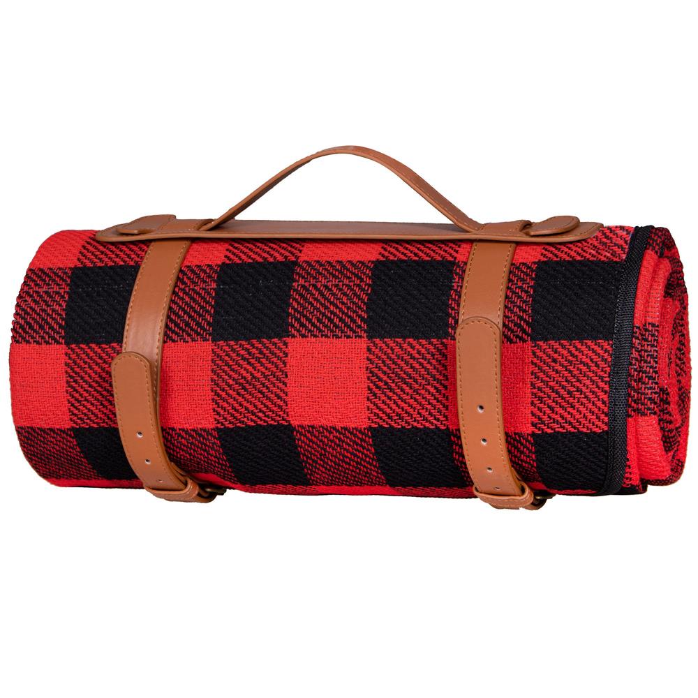 Patura pentru picnic sau plaja, cu folie izolatoare si maner, 150x200cm, rosu negru Household NewTrend
