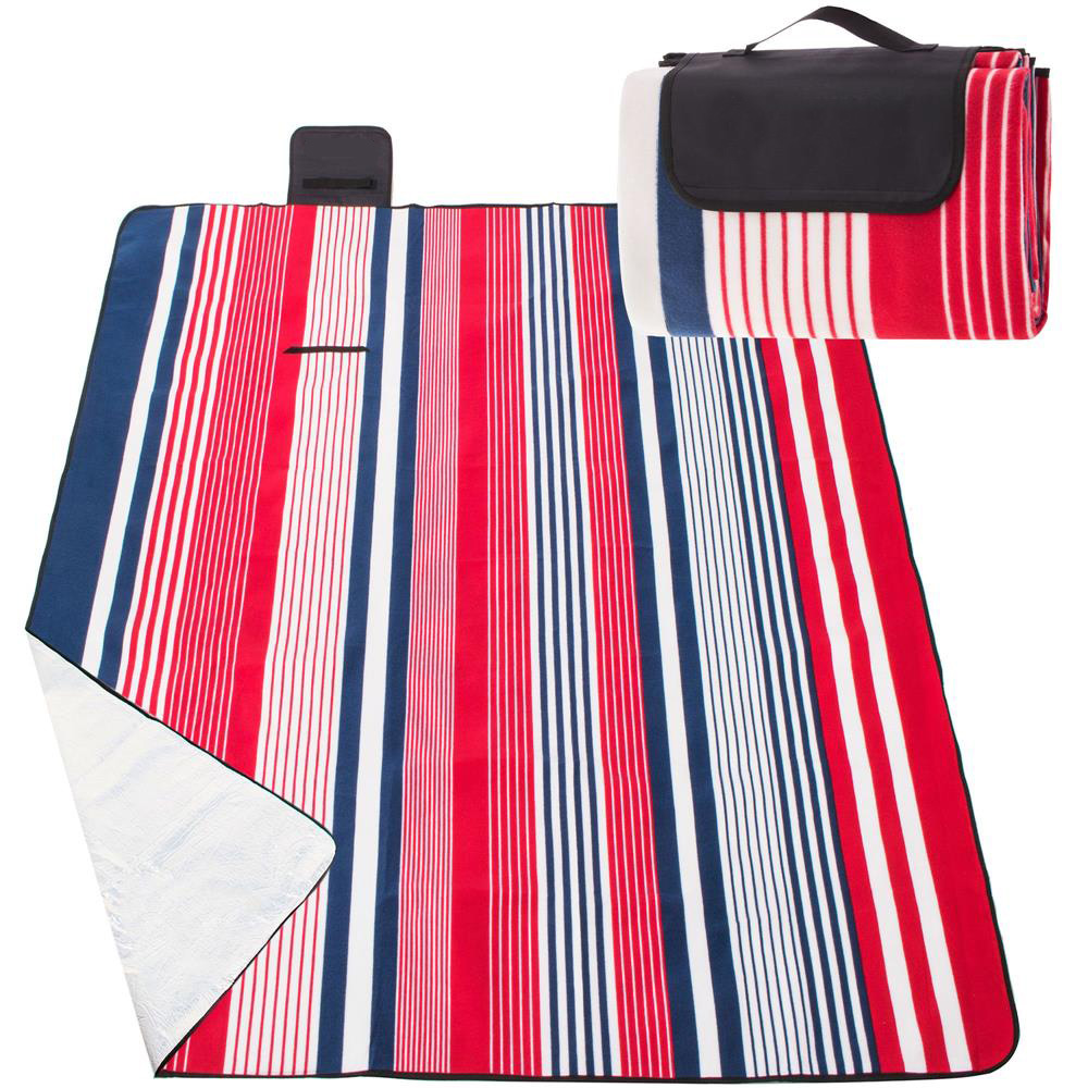 Patura pentru picnic sau plaja, cu folie izolatoare si maner, 160x200cm, albastru rosu Household NewTrend