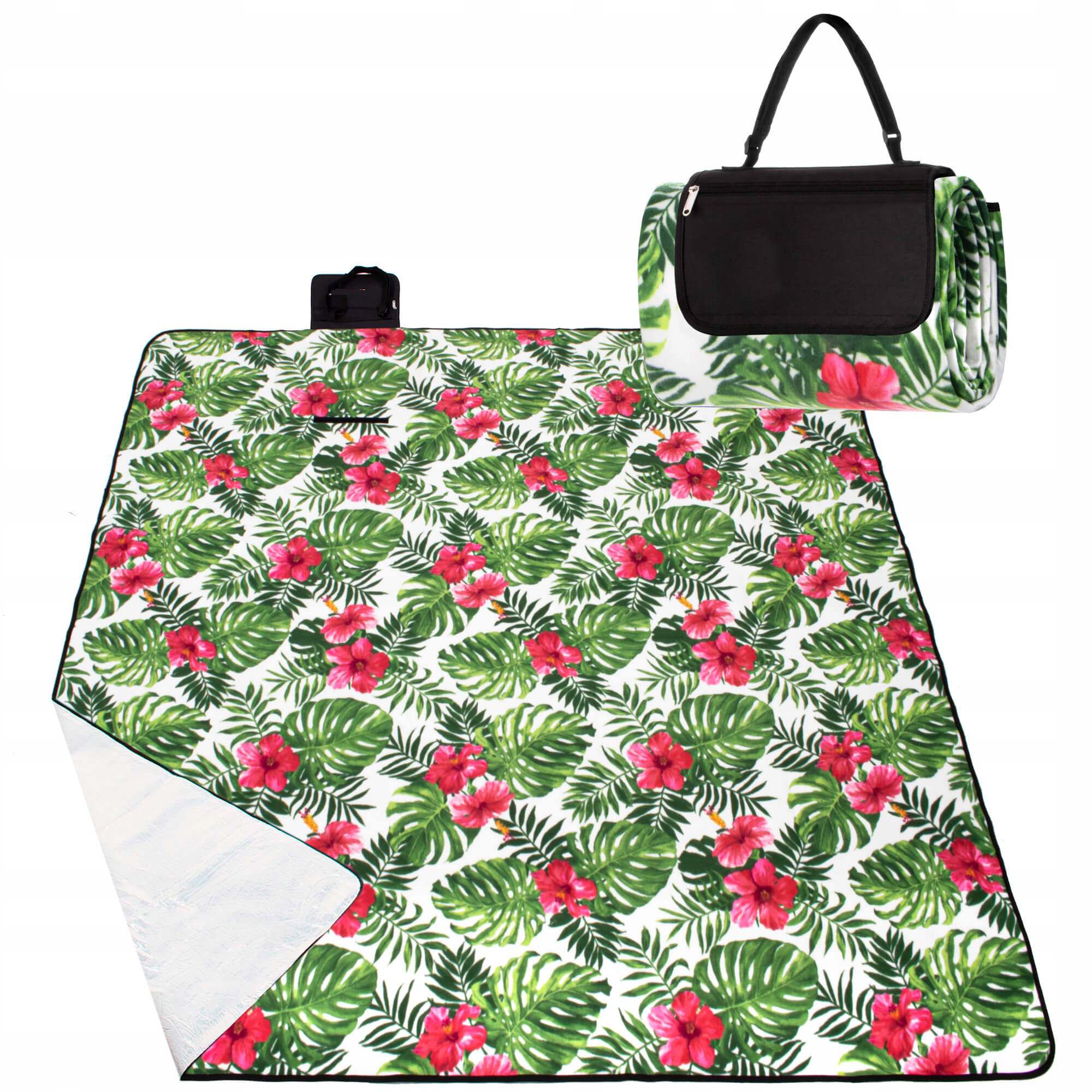 Patura pentru picnic sau plaja, cu folie izolatoare si maner, 160x200cm, floral Household NewTrend