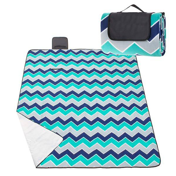 Patura pentru picnic sau plaja, cu folie izolatoare si maner, 180x220cm, albastru verde Household NewTrend
