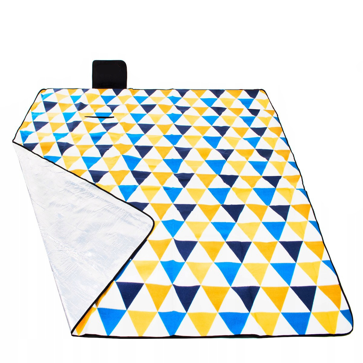 Patura pentru picnic sau plaja, cu folie izolatoare si maner, 200x200cm, albastru galben Household NewTrend