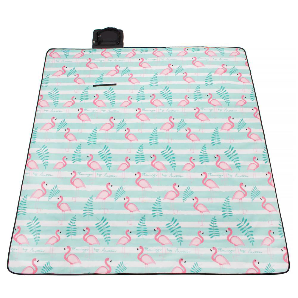 Patura pentru picnic sau plaja, cu folie izolatoare si maner, 200x200cm, flamingo, verde roz Household NewTrend