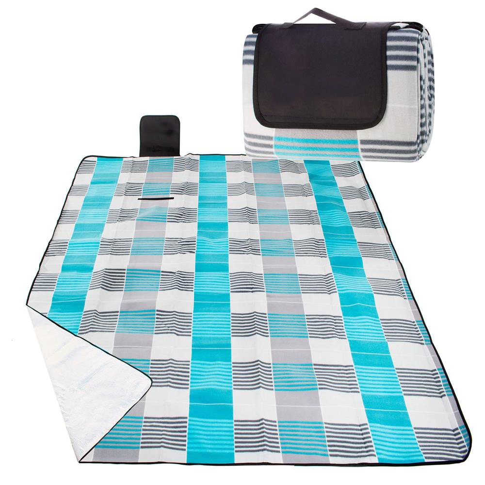 Patura pentru picnic sau plaja, cu folie izolatoare si maner, 200x240cm, albastru gri Household NewTrend