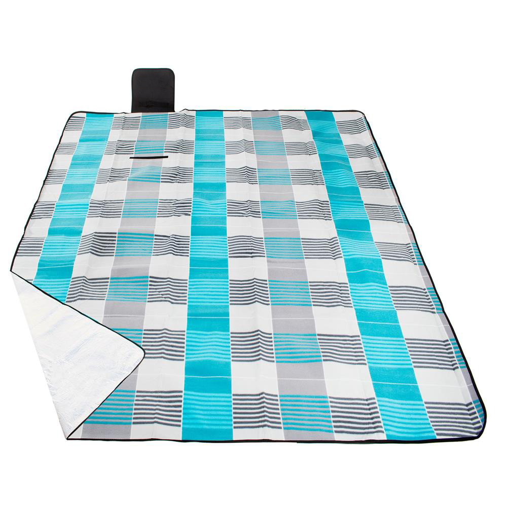 Patura pentru picnic sau plaja, cu folie izolatoare si maner, 200x240cm, albastru gri Household NewTrend