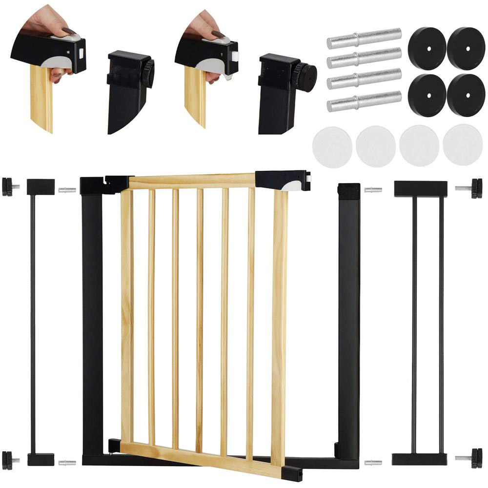 Poarta de siguranta Safety Gate pentru scari, ajustabila, din lemn cu structura otel, 96-103cm, negru maro Household NewTrend
