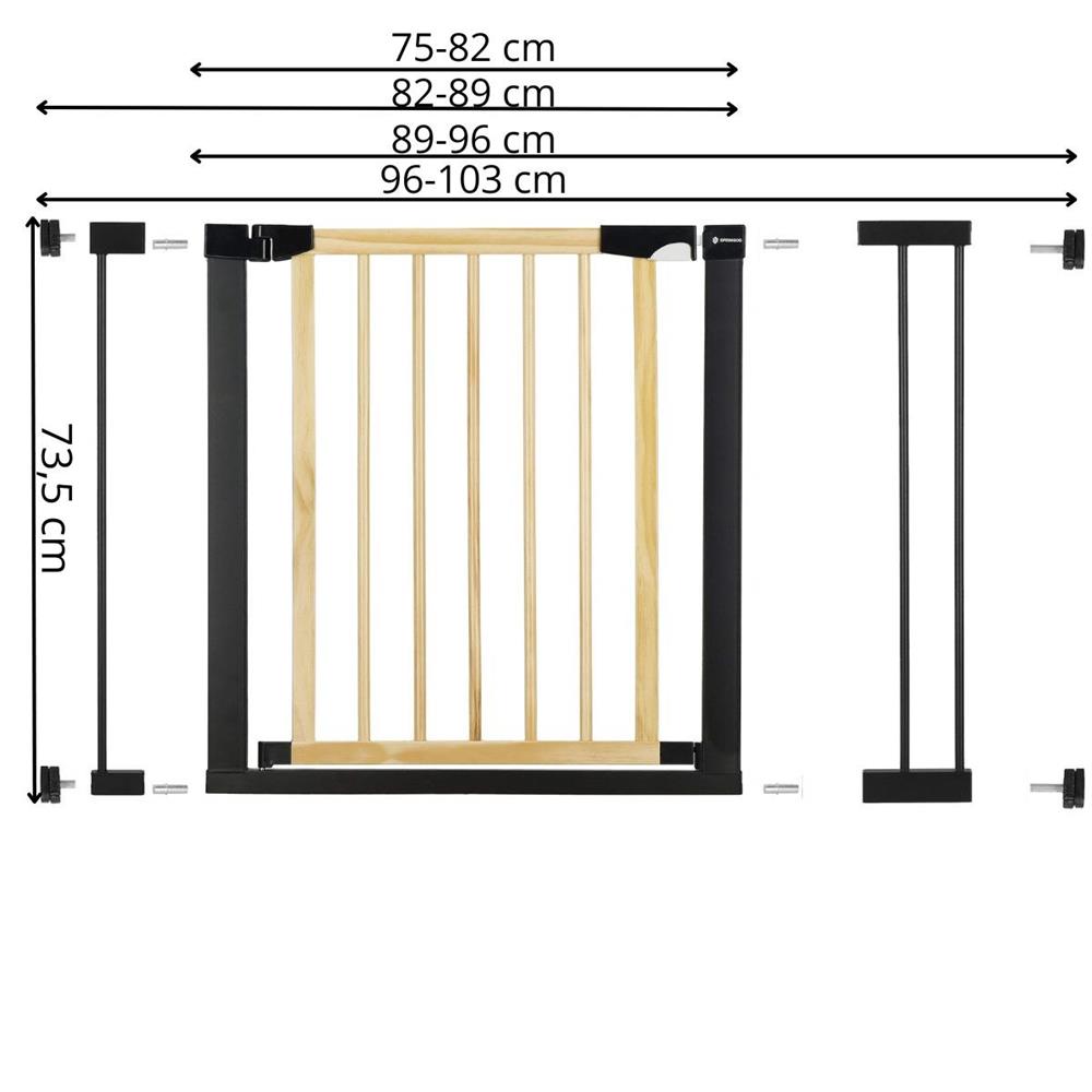 Poarta de siguranta Safety Gate pentru scari, ajustabila, din lemn cu structura otel, 96-103cm, negru maro Household NewTrend