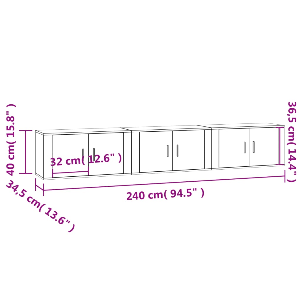 Dulapuri TV montate pe perete, 3 buc., gri beton, 80x34,5x40 cm GartenMobel Dekor