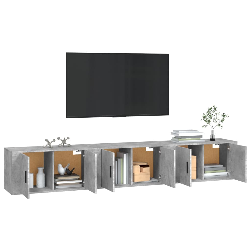 Dulapuri TV montate pe perete, 3 buc., gri beton, 80x34,5x40 cm GartenMobel Dekor