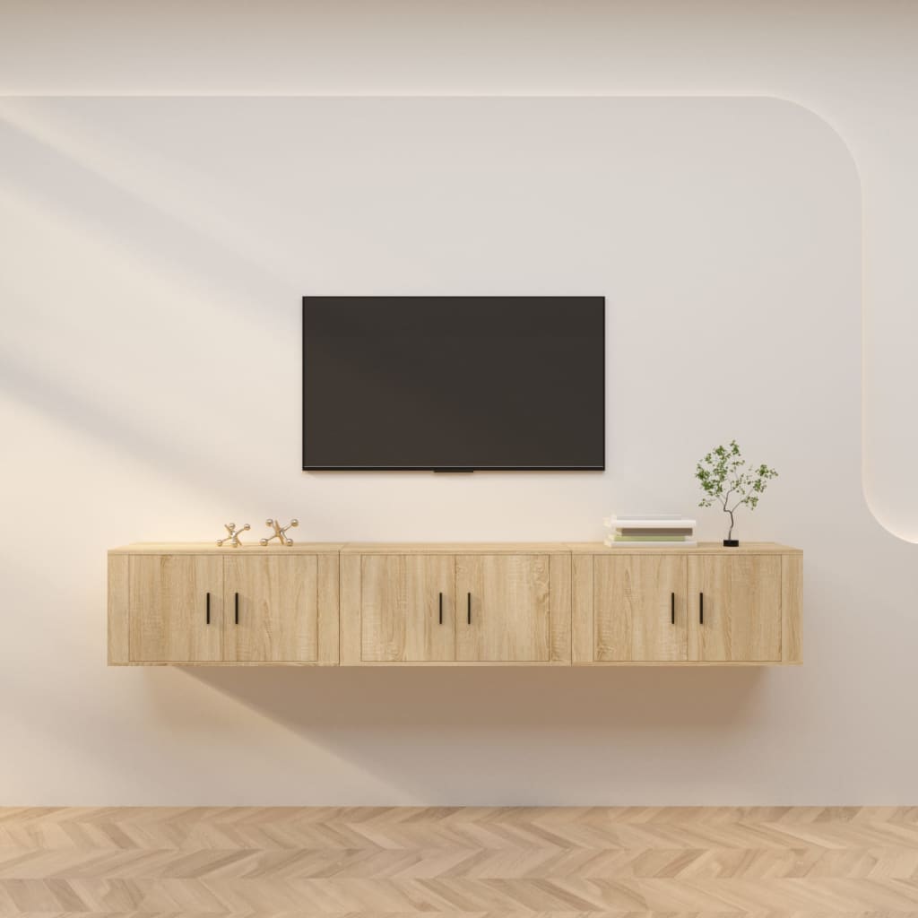 Dulapuri TV montate pe perete 3 buc stejar sonoma 80x34,5x40 cm GartenMobel Dekor
