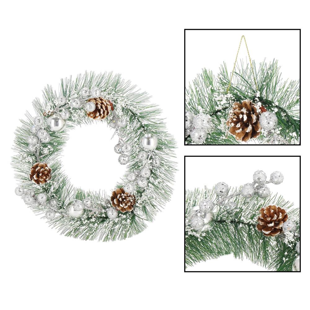 Coronita pentru Craciun, 24 cm, din brad artificial, cu conuri si zapada, verde Household NewTrend