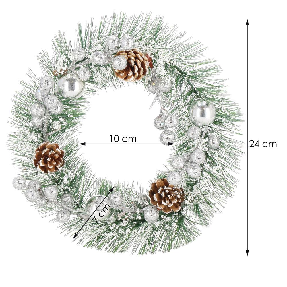 Coronita pentru Craciun, 24 cm, din brad artificial, cu conuri si zapada, verde Household NewTrend