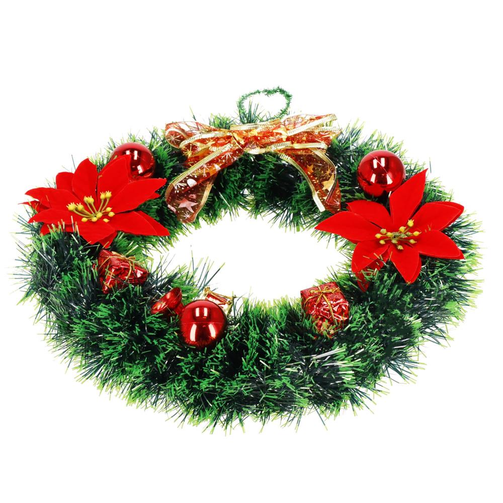 Coronita pentru Craciun, 35 cm, din brad artificial, cu decoratiuni, verde Household NewTrend