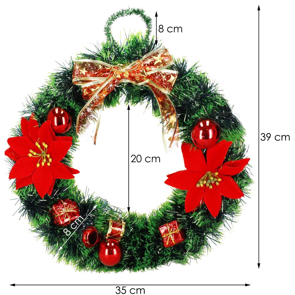 Coronita pentru Craciun, 35 cm, din brad artificial, cu decoratiuni, verde Household NewTrend