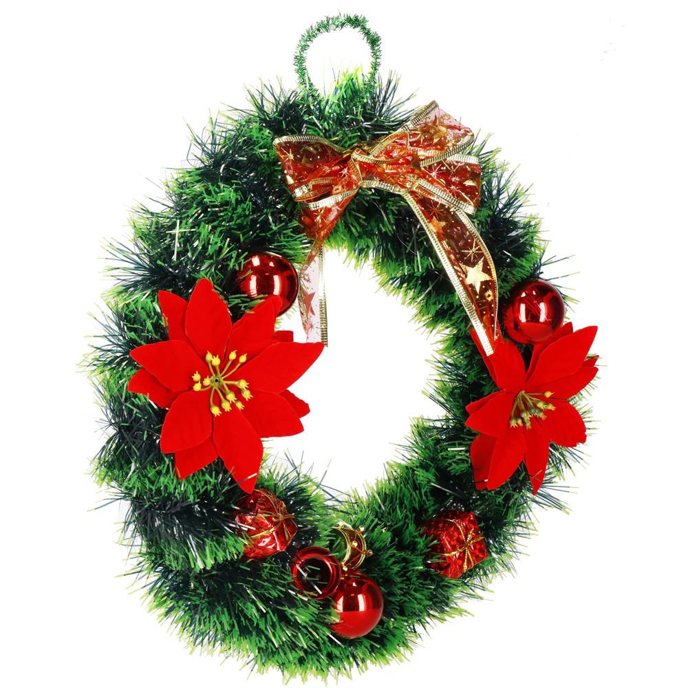 Coronita pentru Craciun, 35 cm, din brad artificial, cu decoratiuni, verde Household NewTrend