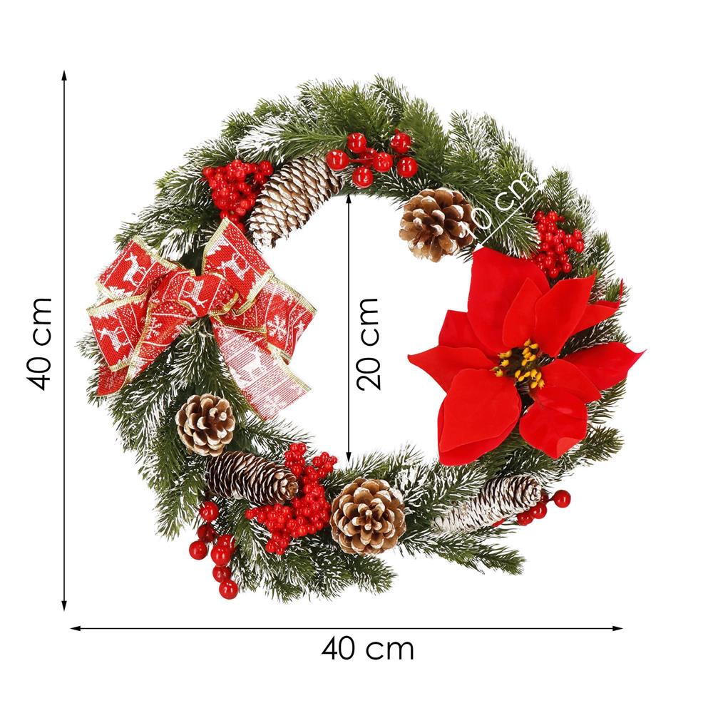 Coronita pentru Craciun, 40 cm, din brad artificial 3D, cu conuri si zapada, verde Household NewTrend