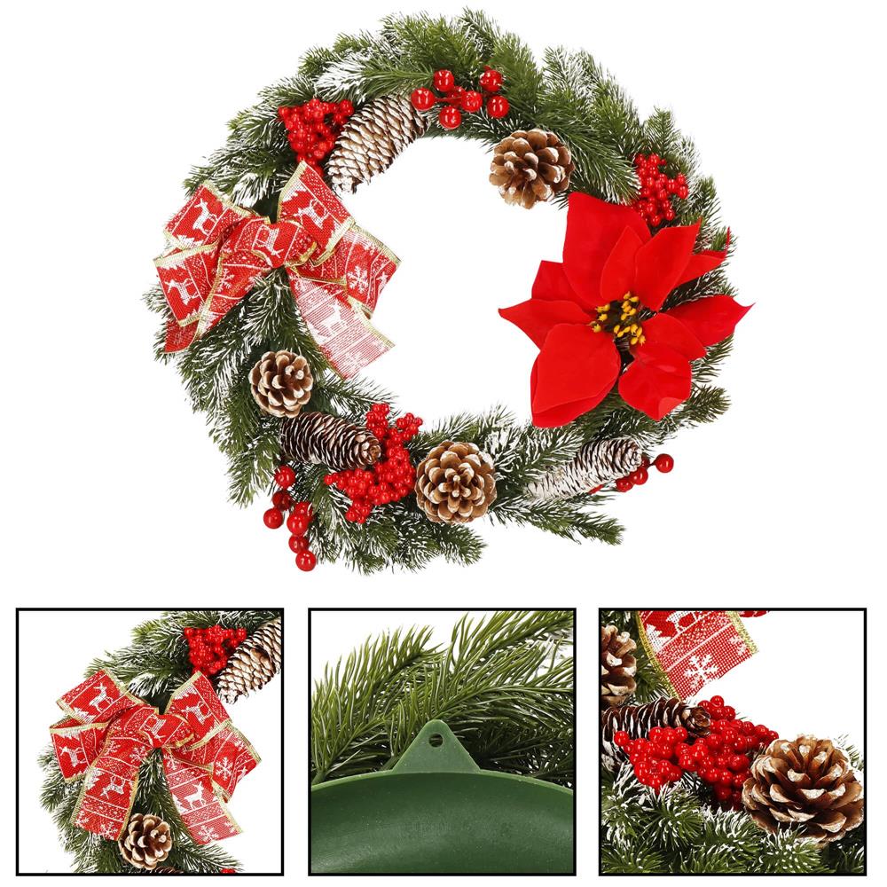 Coronita pentru Craciun, 40 cm, din brad artificial 3D, cu conuri si zapada, verde Household NewTrend