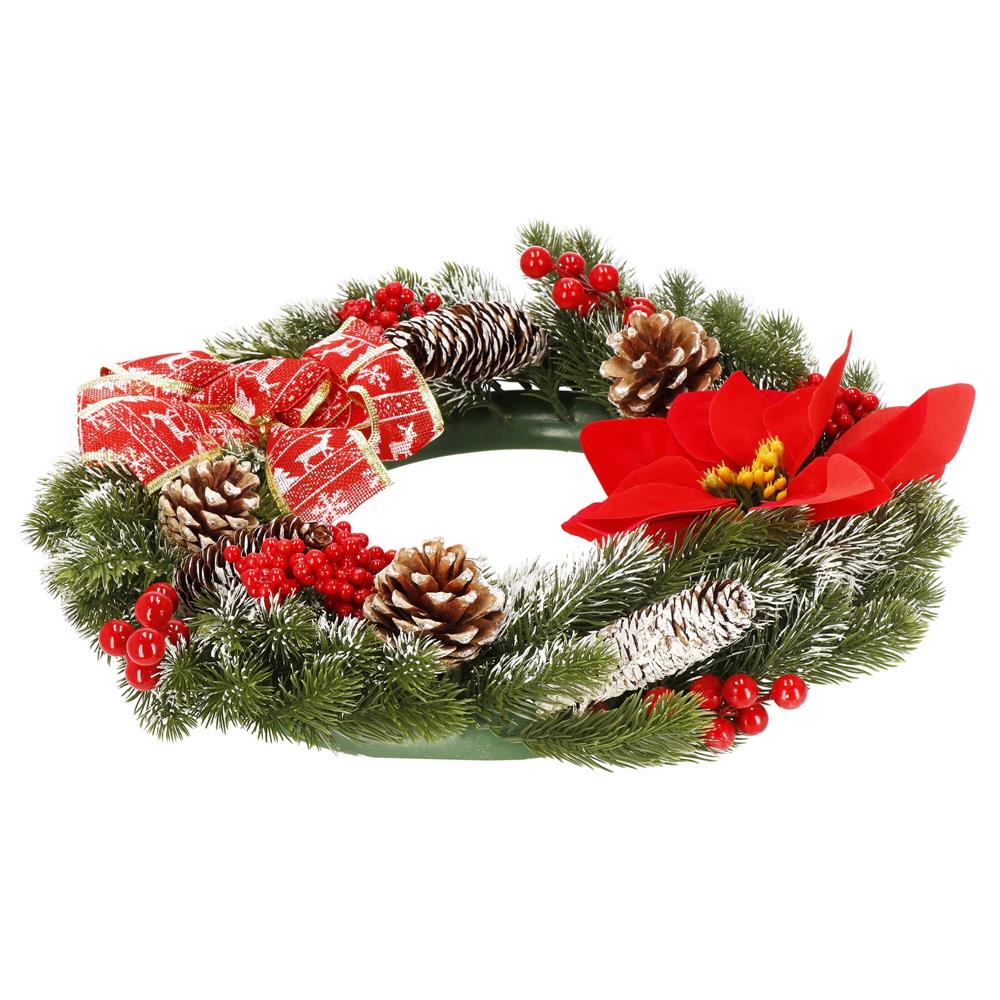 Coronita pentru Craciun, 40 cm, din brad artificial 3D, cu conuri si zapada, verde Household NewTrend