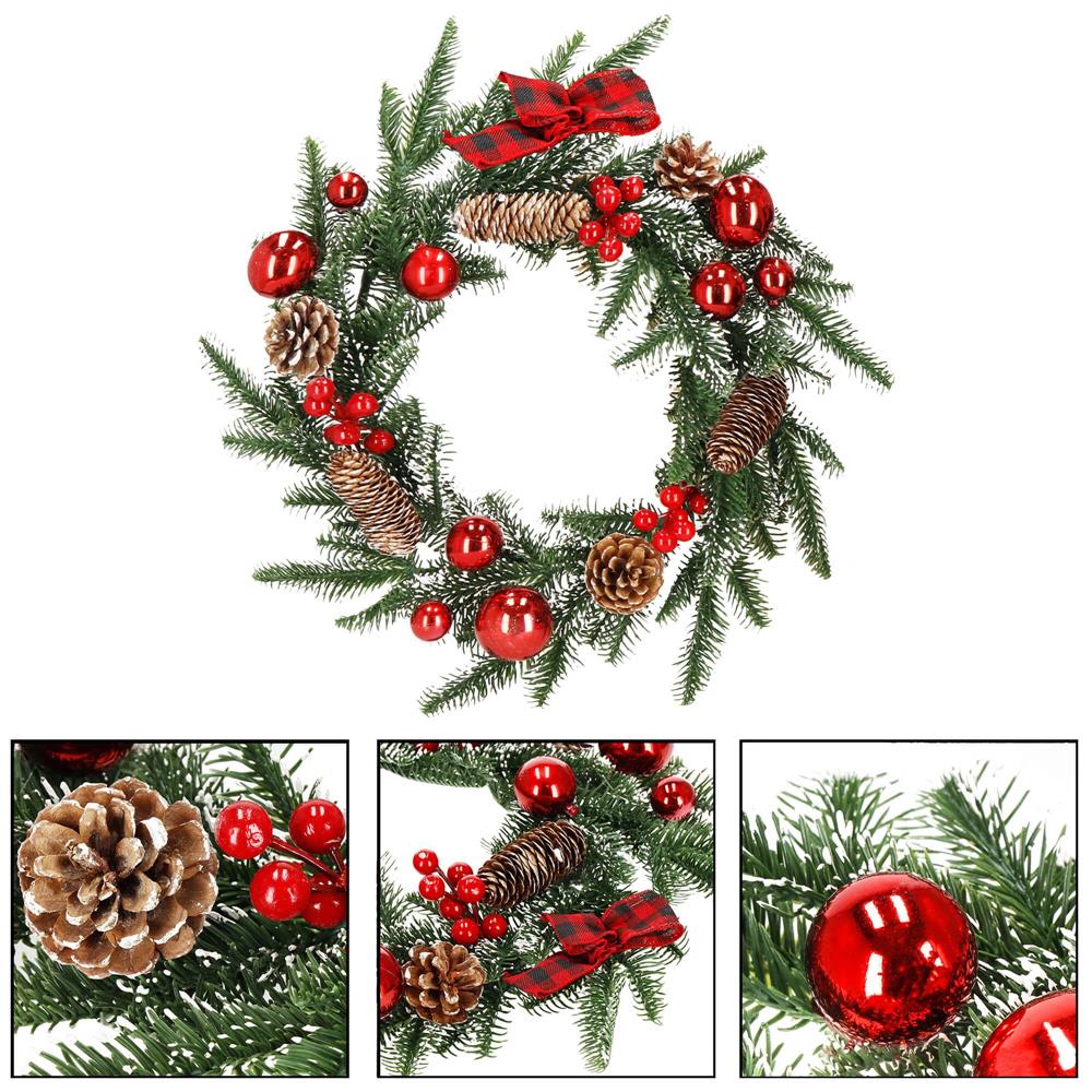 Coronita pentru Craciun, 50 cm, din brad artificial 3D, cu conuri, verde Household NewTrend