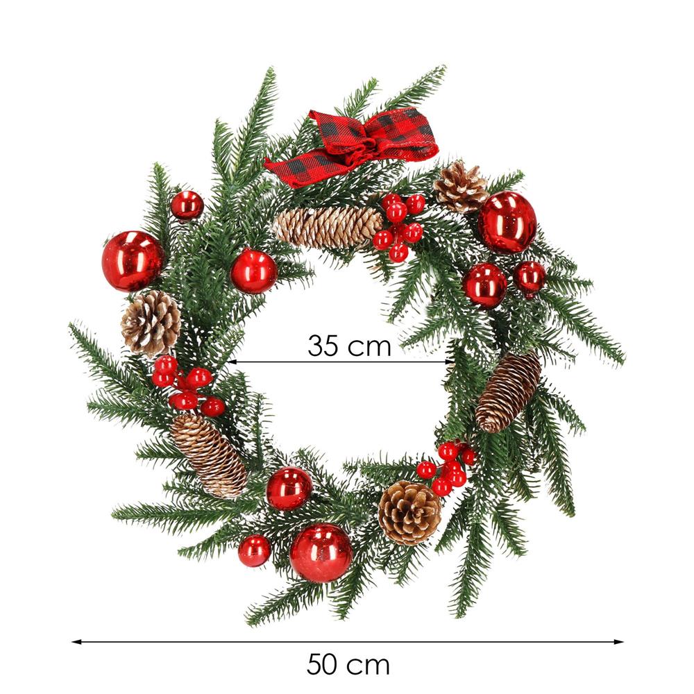 Coronita pentru Craciun, 50 cm, din brad artificial 3D, cu conuri, verde Household NewTrend
