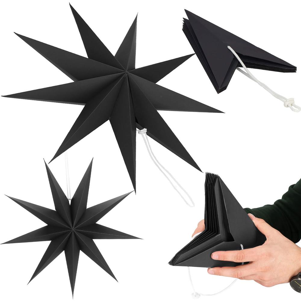 Stea decorativa 3D din hartie, cu 9 colturi, 60cm, neagra Household NewTrend