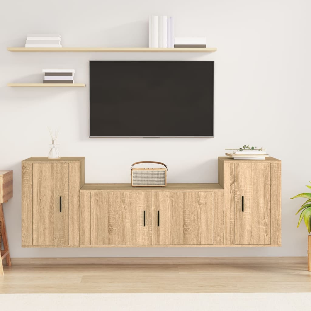 Set dulap TV, 3 piese, stejar sonoma, lemn prelucrat GartenMobel Dekor