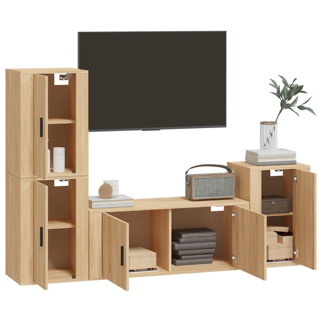 Set dulap TV, 4 piese, stejar sonoma, lemn prelucrat GartenMobel Dekor