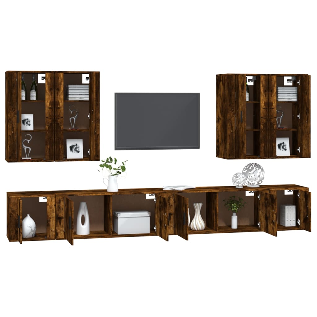 Set dulap TV, 8 piese, stejar fumuriu, lemn prelucrat GartenMobel Dekor