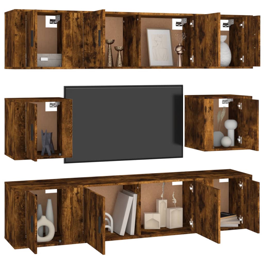 Set dulap TV, 8 piese, stejar fumuriu, lemn prelucrat GartenMobel Dekor