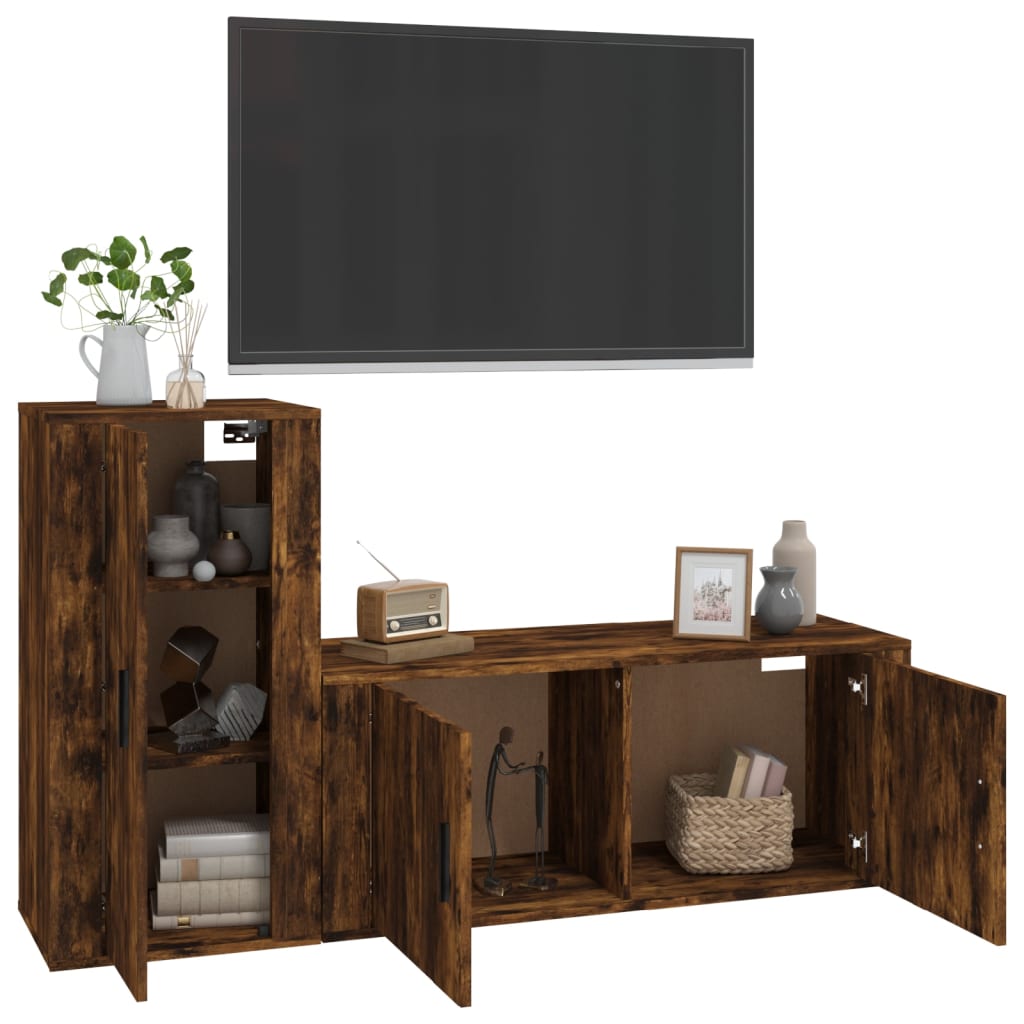 Set dulapuri TV, 2 piese, stejar fumuriu, lemn prelucrat GartenMobel Dekor