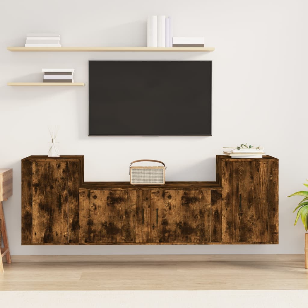 Set dulapuri TV, 3 piese, stejar fumuriu, lemn prelucrat GartenMobel Dekor