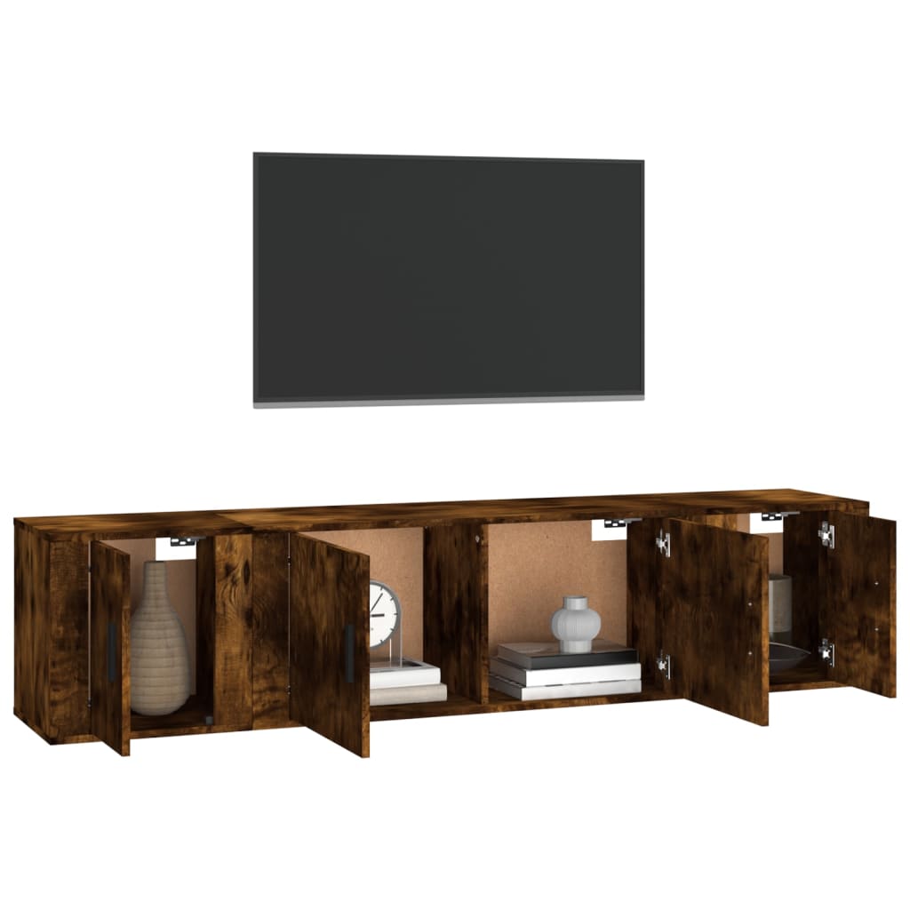 Set dulapuri TV, 3 piese, stejar fumuriu, lemn prelucrat GartenMobel Dekor