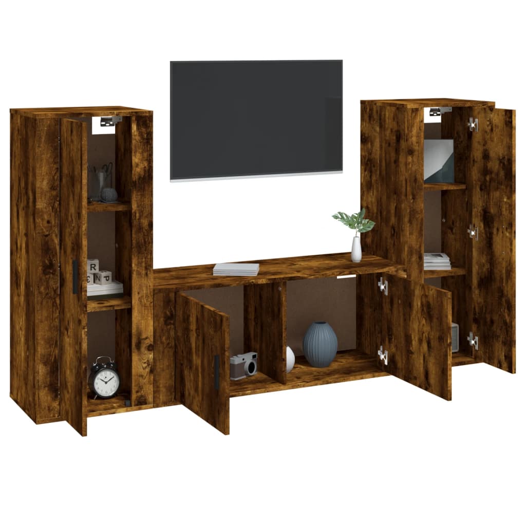 Set dulapuri TV, 3 piese, stejar fumuriu, lemn prelucrat GartenMobel Dekor