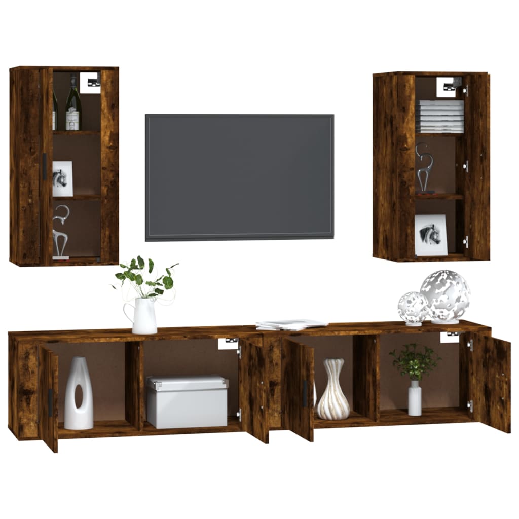 Set dulapuri TV, 4 piese, stejar fumuriu, lemn prelucrat GartenMobel Dekor