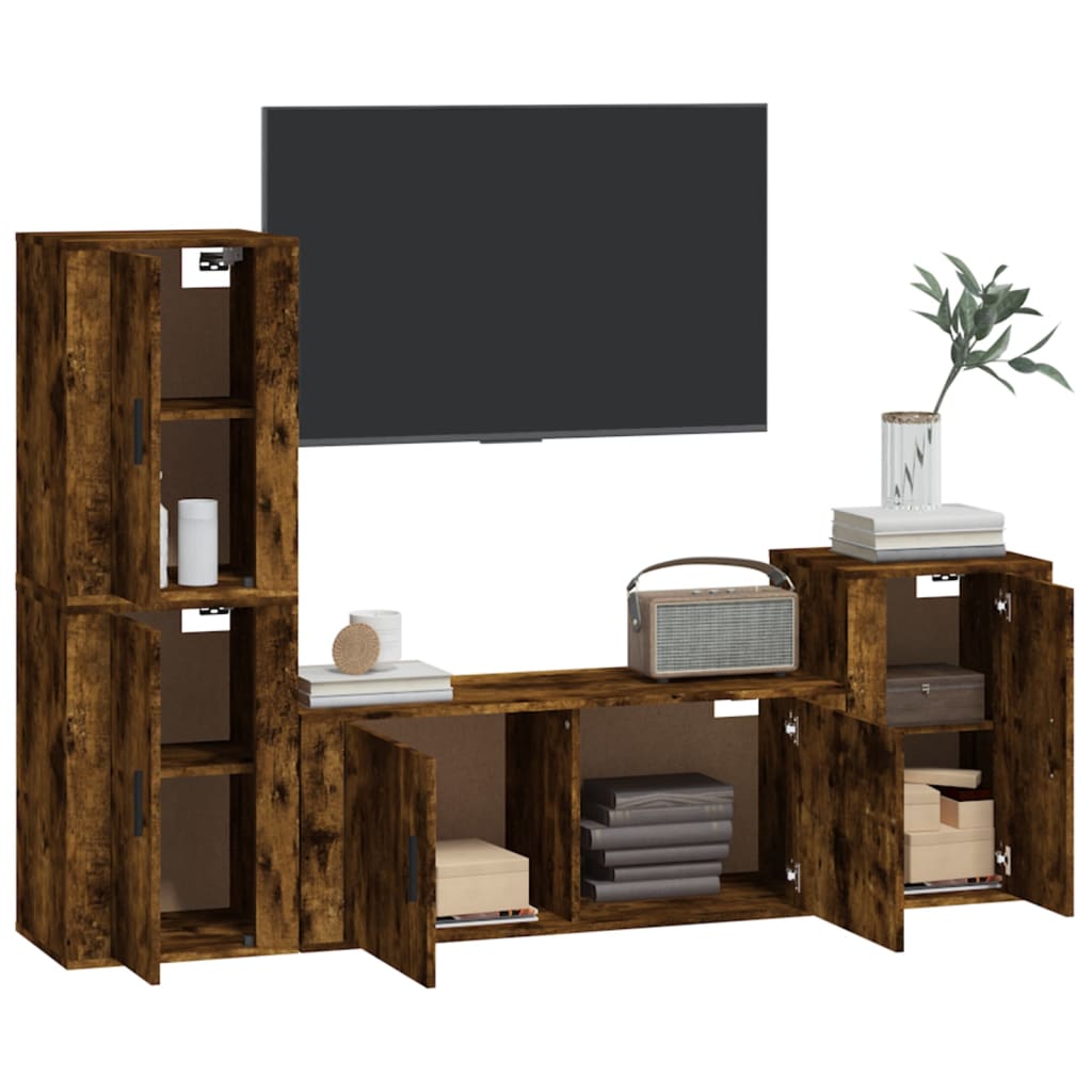 Set dulapuri TV, 4 piese, stejar fumuriu, lemn prelucrat GartenMobel Dekor