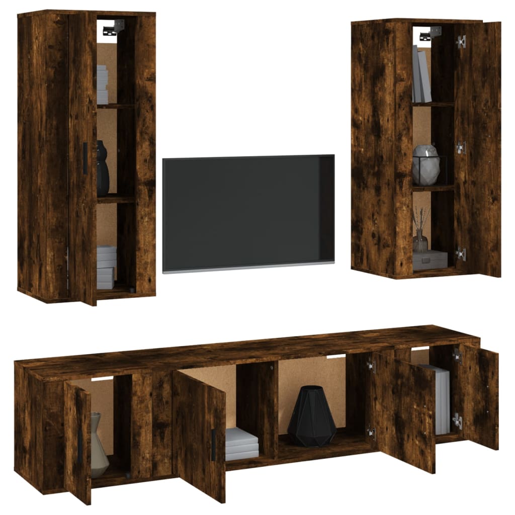 Set dulapuri TV, 5 piese, stejar fumuriu, lemn prelucrat GartenMobel Dekor