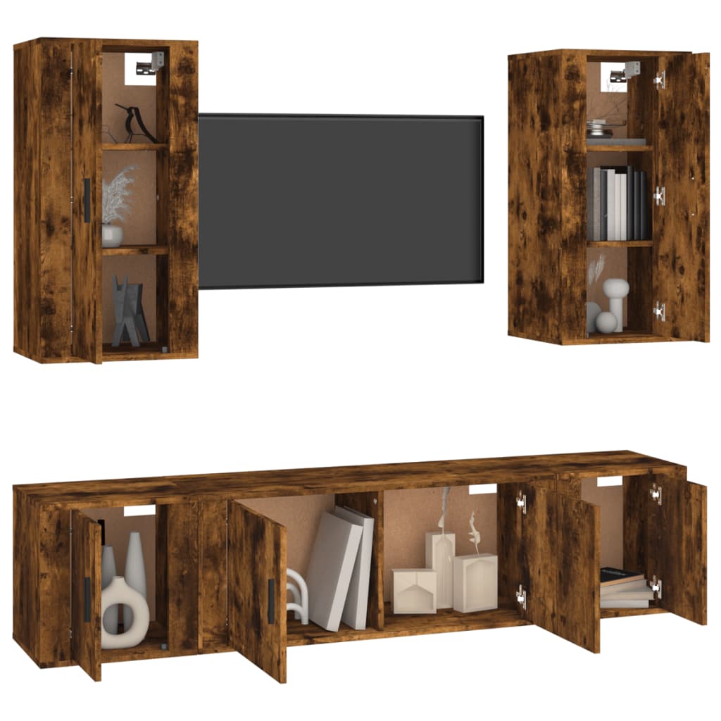 Set dulapuri TV, 5 piese, stejar fumuriu, lemn prelucrat GartenMobel Dekor