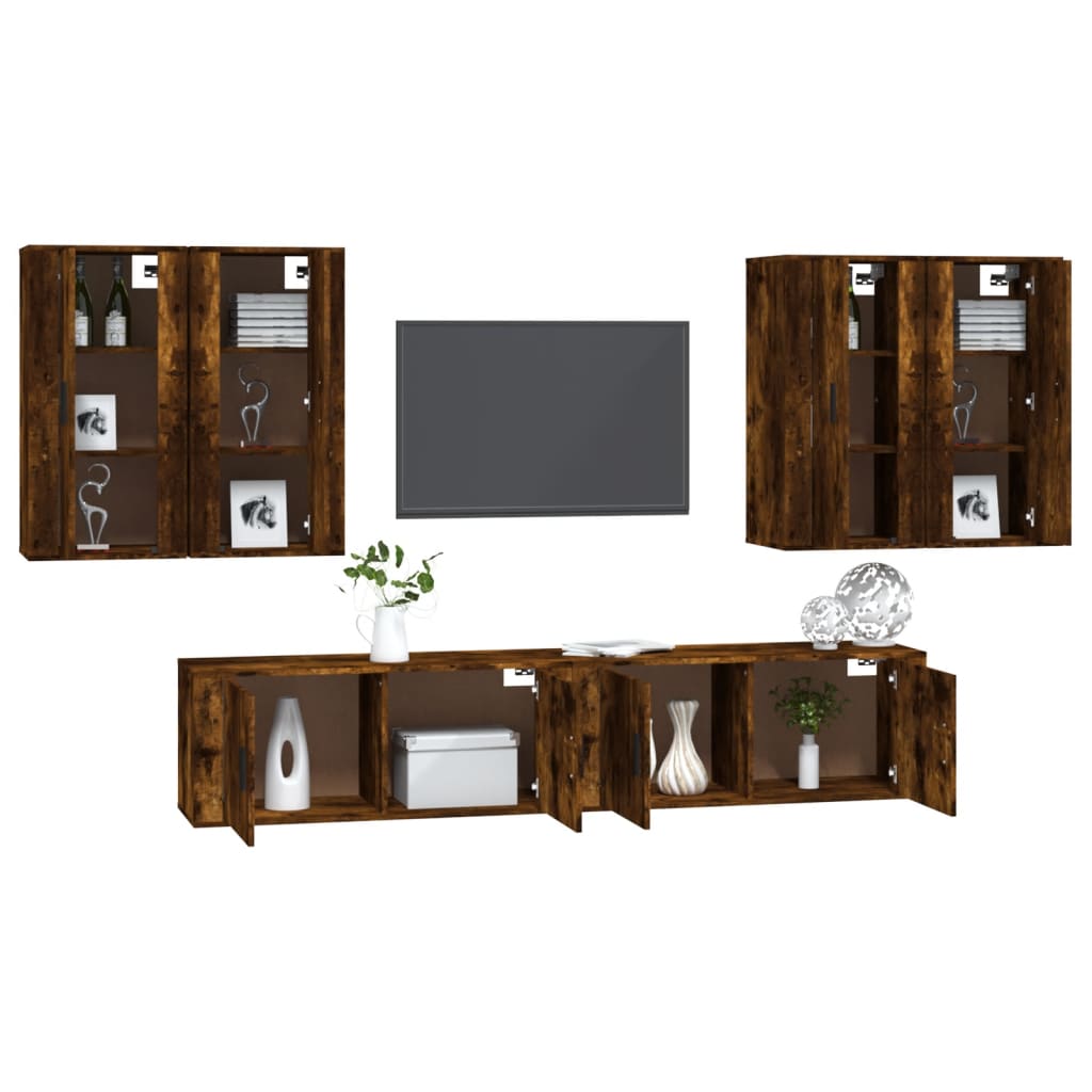 Set dulapuri TV, 6 piese, stejar fumuriu, lemn prelucrat GartenMobel Dekor