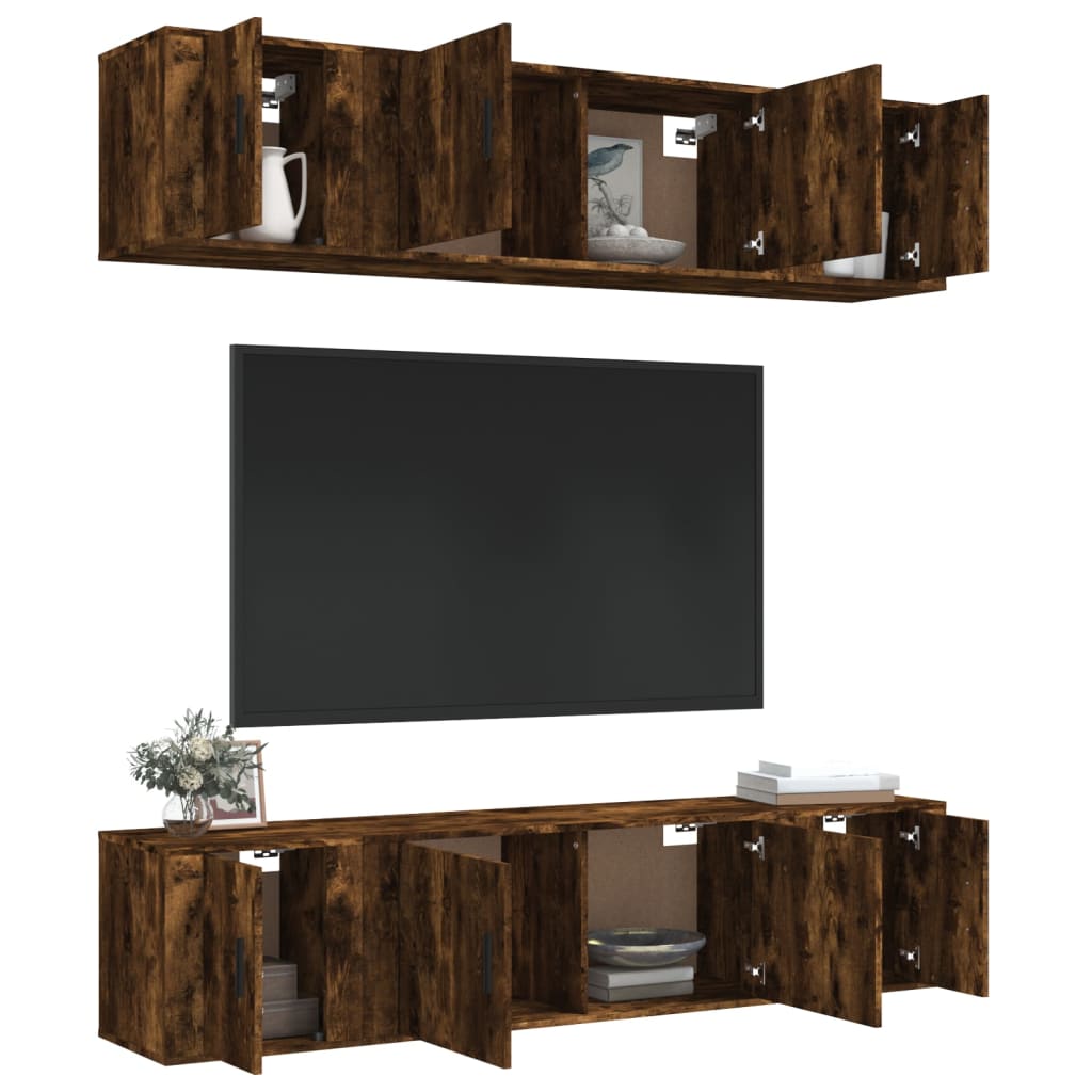 Set dulapuri TV, 6 piese, stejar fumuriu, lemn prelucrat GartenMobel Dekor